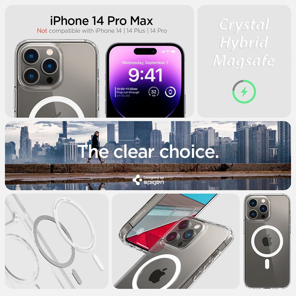 کاور اسپیگن مدل  Crystal Hybrid Mag مناسب برای گوشی موبایل اپل iPhone 14 Pro Max